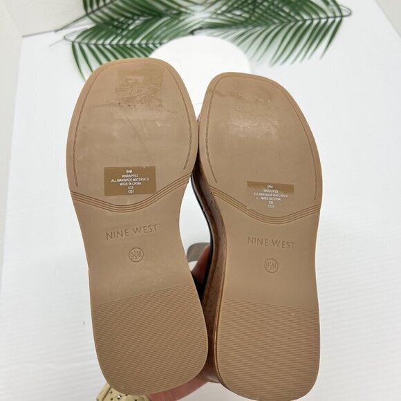 Nine West Rapps Platform Wedge Sandals Size 9.5 Black Tan Square Open Toe - Picture 10 of 13